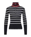 Moncler Stripe Virgin Wool Quarter Zip Pullover In Black