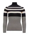 Moncler White & Blue Striped Wool Turtleneck In Black
