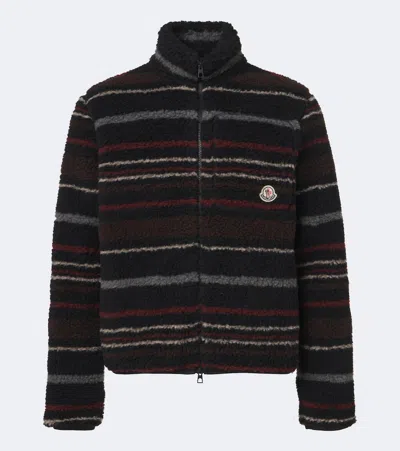 Moncler Striped Wool-blend Fleece Zip-up Cardigan In Multi