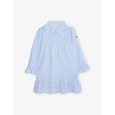 Moncler Kids' Striped Woven Shirt Dress 4- In Blue