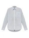 Moncler Women Striped Shirt With Logo Patch In Gray