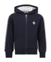 Moncler Striped Zipped Cotton Hoodie In Blue
