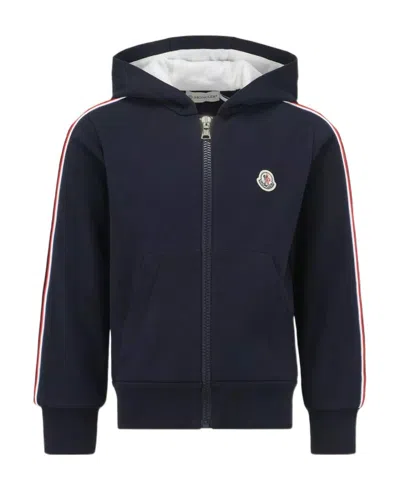 Moncler Striped Zipped Cotton Hoodie In Blue