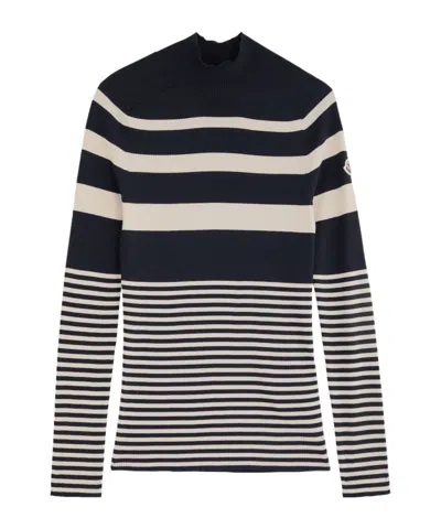 Moncler Striped-intarsia Ribbed Wool Top In Multi