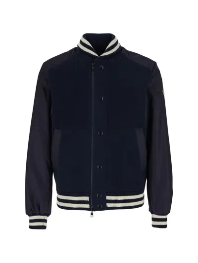 Moncler Striped-trim Panelled Jacket In Blue