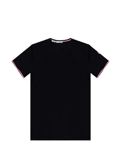 Moncler Striped-trim V-neck T-shirt In Black