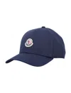 Moncler Structured Black Gabardine Baseball Cap With Logo Patch In Blue