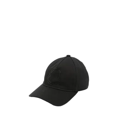 Moncler Studded-logo Gabardine Cap In Black