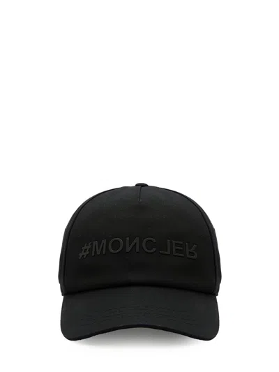 Moncler Black Cotton Baseball Cap With Logo Embroidery For Men