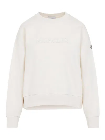 Moncler Crew Neck Sweatshirt Long Sleeves Ribbed Trims In Multi