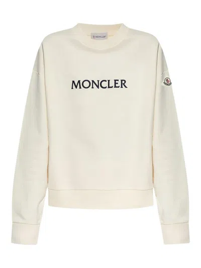 Moncler Off-white Embroidered Logo Sweatshirt In Beige