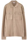 Moncler Suede And Cotton Overshirt In Beige
