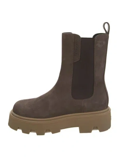 Pre-owned Moncler Suede Chelsea Boots In Brown