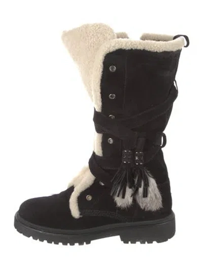 Pre-owned Moncler Suede Colorblock Pattern Combat Boots In Black