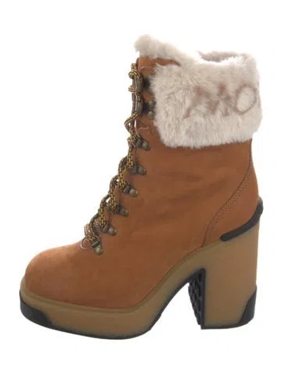 Pre-owned Moncler Suede Colorblock Pattern Lace-up Boots In Neutral