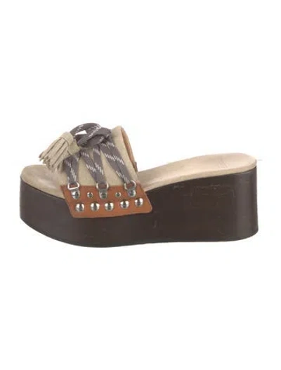 Pre-owned Moncler Suede Colorblock Pattern Slides In Brown