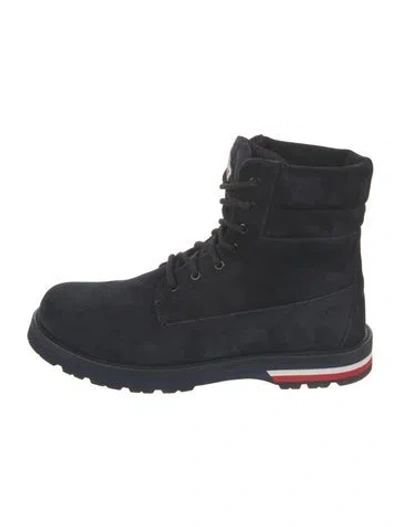 Pre-owned Moncler Suede Combat Boots In Blue