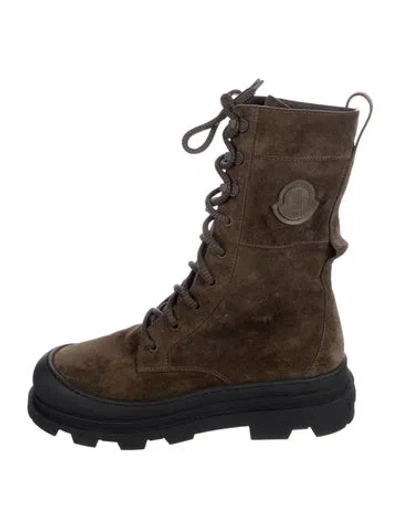 Pre-owned Moncler Suede Combat Boots In Brown