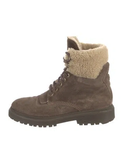 Pre-owned Moncler Suede Combat Boots In Brown