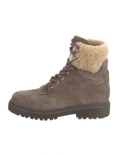 Pre-owned Moncler Suede Combat Boots In Brown