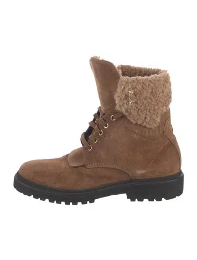 Pre-owned Moncler Suede Combat Boots In Brown