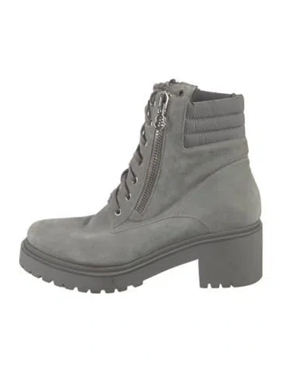 Pre-owned Moncler Suede Combat Boots In Grey