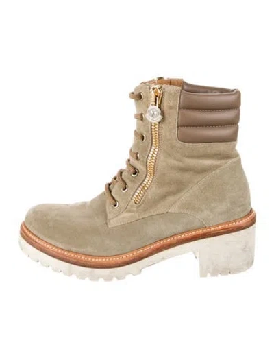 Pre-owned Moncler Suede Combat Boots In Neutrals