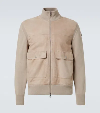 Moncler Suede, Cotton And Wool Jacket In Nude