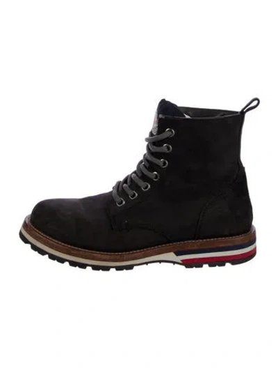 Pre-owned Moncler Suede Embroidered Accent Combat Boots In Black