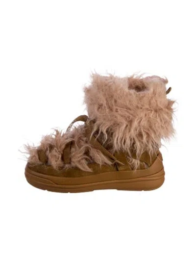 Pre-owned Moncler Suede Faux Fur Trim Lace-up Boots In Brown