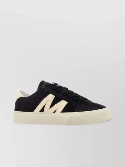 Moncler Suede Finish Sneakers With Contrast Sole In Black