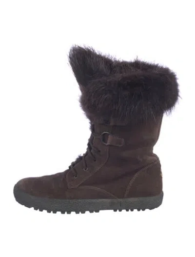 Pre-owned Moncler Suede Fur Trim Boots In Brown