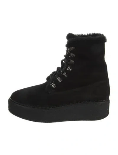 Pre-owned Moncler Suede Fur Trim Combat Boots In Black