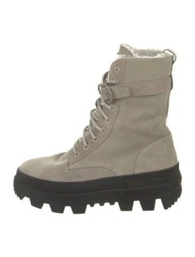 Pre-owned Moncler Suede Fur Trim Combat Boots In Neutrals