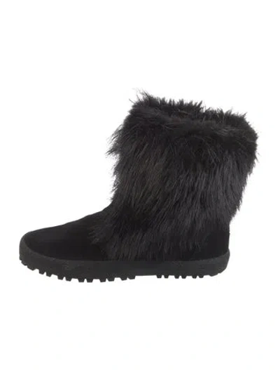 Pre-owned Moncler Suede Fur Trim Lace-up Boots In Black
