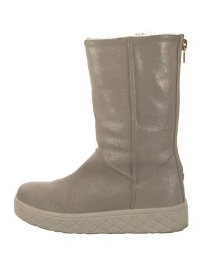 Pre-owned Moncler Suede Glitter Accents Boots In Neutrals