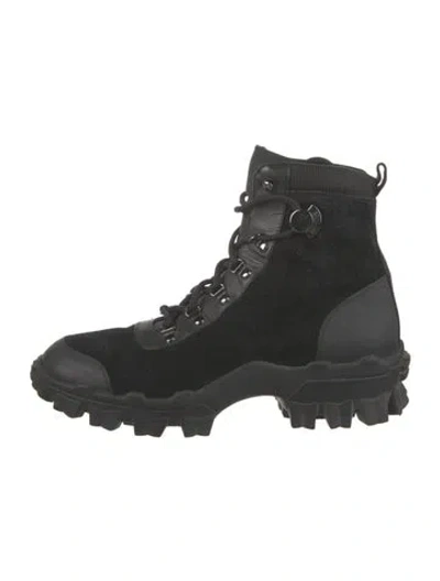 Pre-owned Moncler Suede Grosgrain Trim Hiking Boots In Black