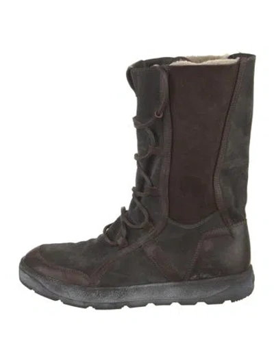 Pre-owned Moncler Suede Lace-up Boots In Brown