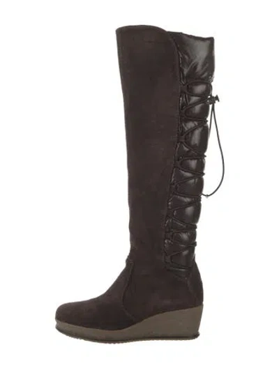 Pre-owned Moncler Suede Lace-up Boots In Brown