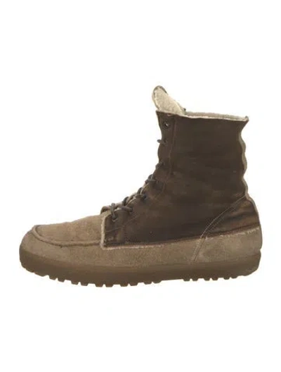 Pre-owned Moncler Suede Lace-up Boots In Brown