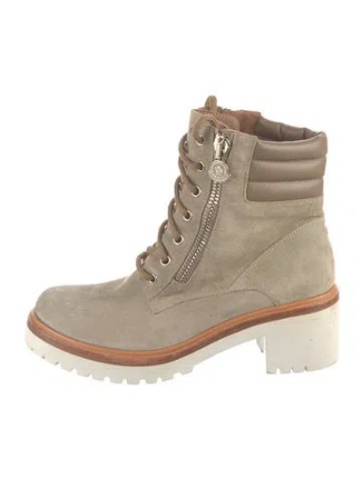 Pre-owned Moncler Suede Lace-up Boots In Gray