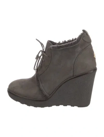 Pre-owned Moncler Suede Lace-up Boots In Grey