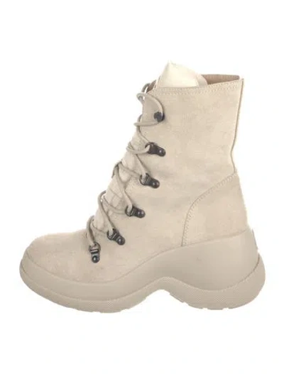 Pre-owned Moncler Suede Lace-up Boots In Neutral