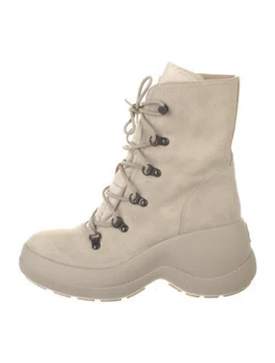 Pre-owned Moncler Suede Lace-up Boots In Neutral