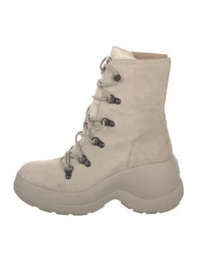 Pre-owned Moncler Suede Lace-up Boots In Neutral