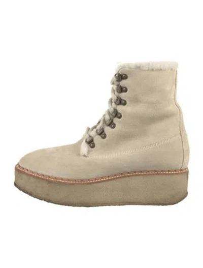 Pre-owned Moncler Suede Lace-up Boots In Neutrals