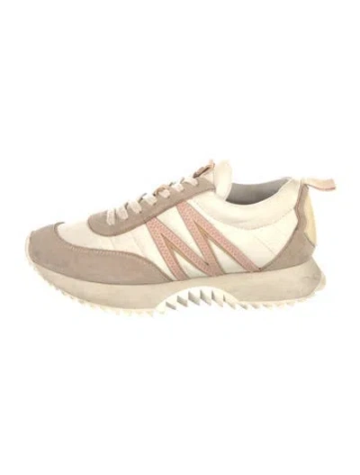 Pre-owned Moncler Suede Leather Trim Embellishment Athletic Sneakers In Neutrals