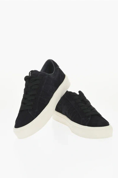 Moncler Suede Monaco Low-top Sneakers In Black