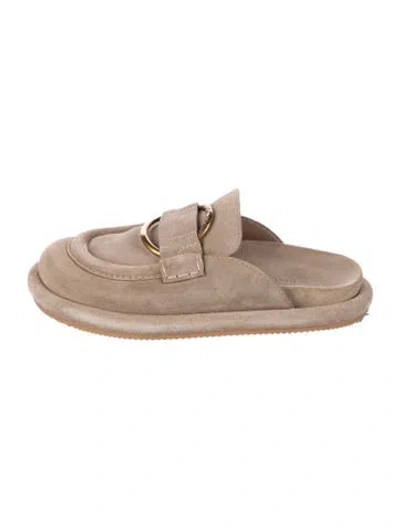 Pre-owned Moncler Suede Mules In Neutrals