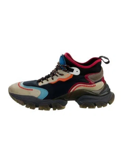 Pre-owned Moncler Suede Patterned Chunky Sneakers In Blue